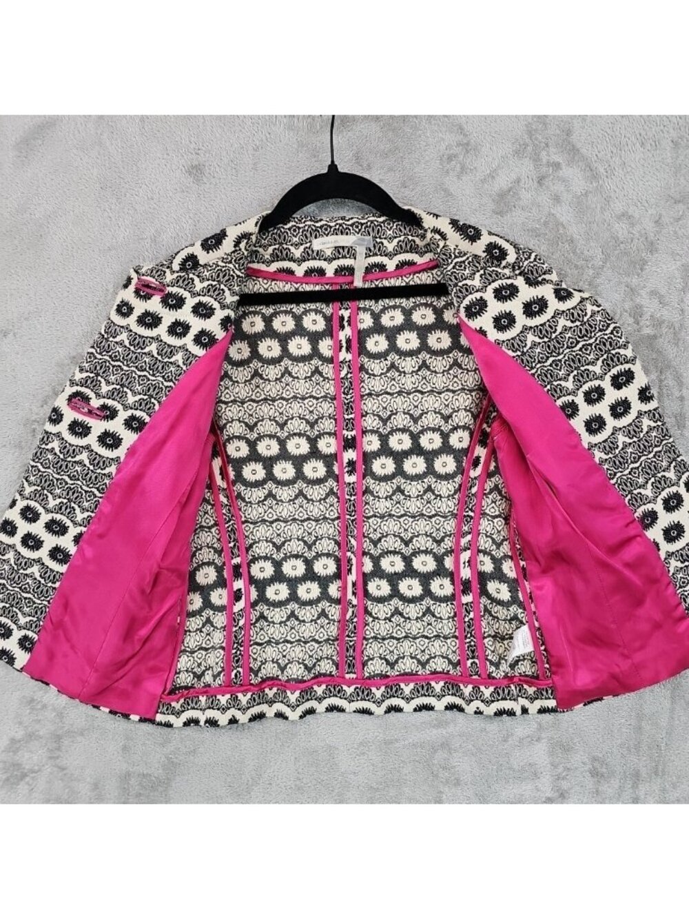 Classiques Entier Blazer Womens XS Black Geometric Jacquard 3/4 Sleeve Lined - Picture 4 of 10